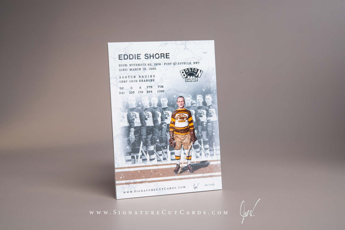 Eddie Shore Boston Bruins Signature Cut Card Back