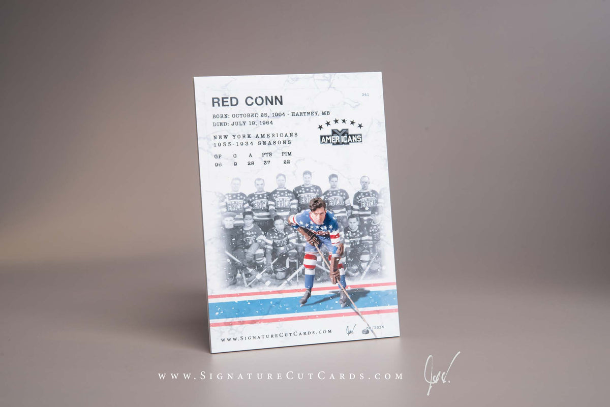 Red Conn New York Americans Signature Cut Card Back